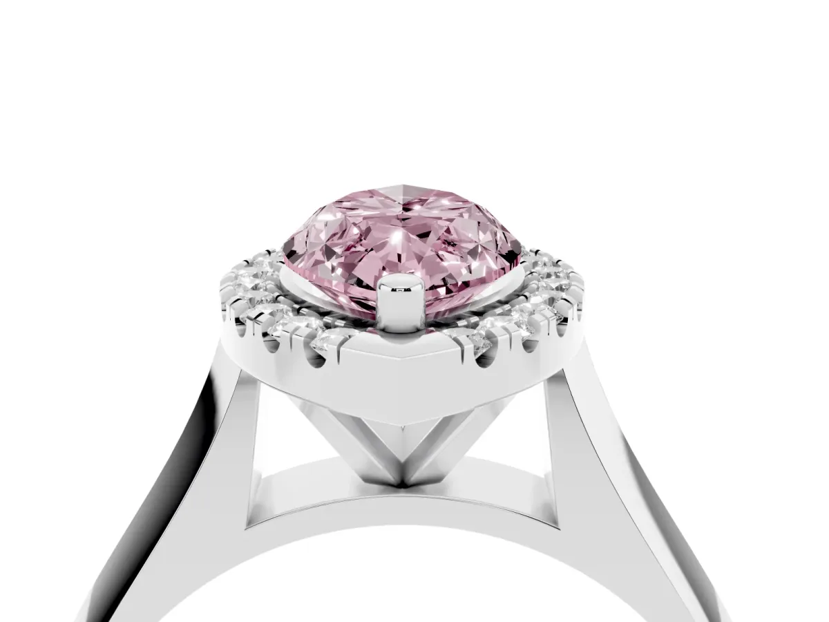 Fancy Pink Marquise Cut Cut Halo Solitaire Engagement Ring with Square Band and Four-Prong Setting Platinum