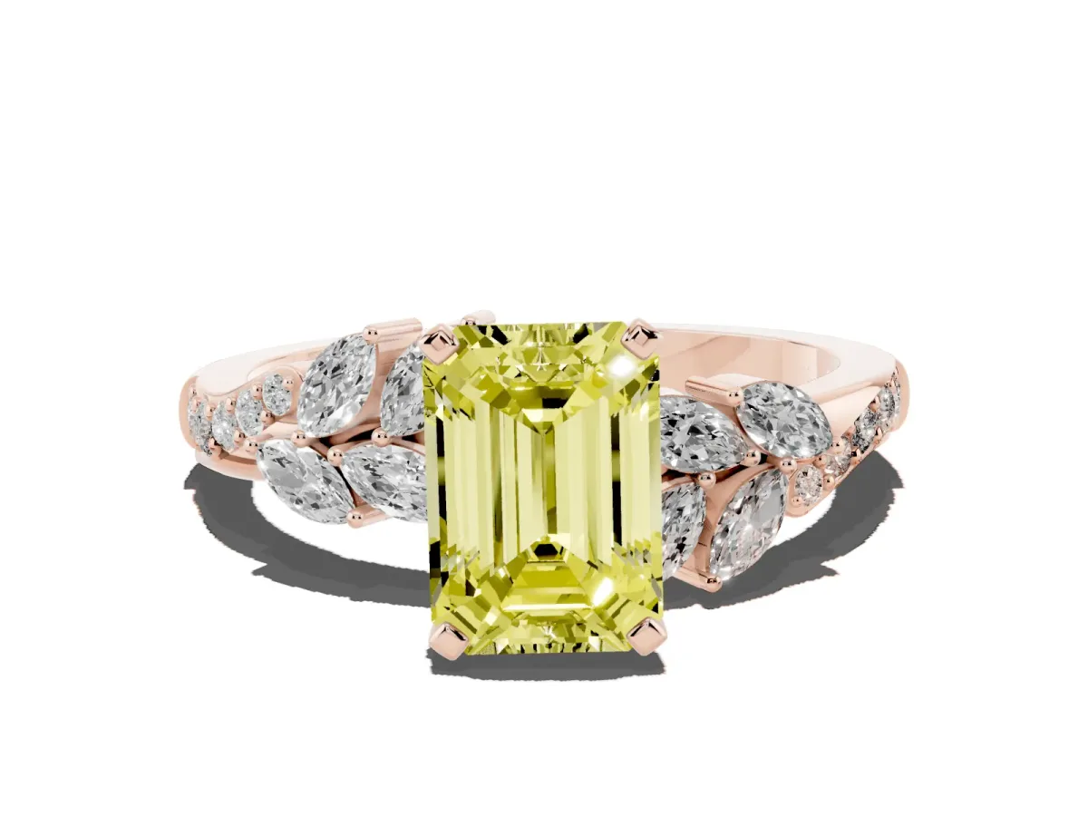 Fancy Yellow Emerald Cut Solitaire Marquise Twist Band with Six-Prong Setting Rose gold