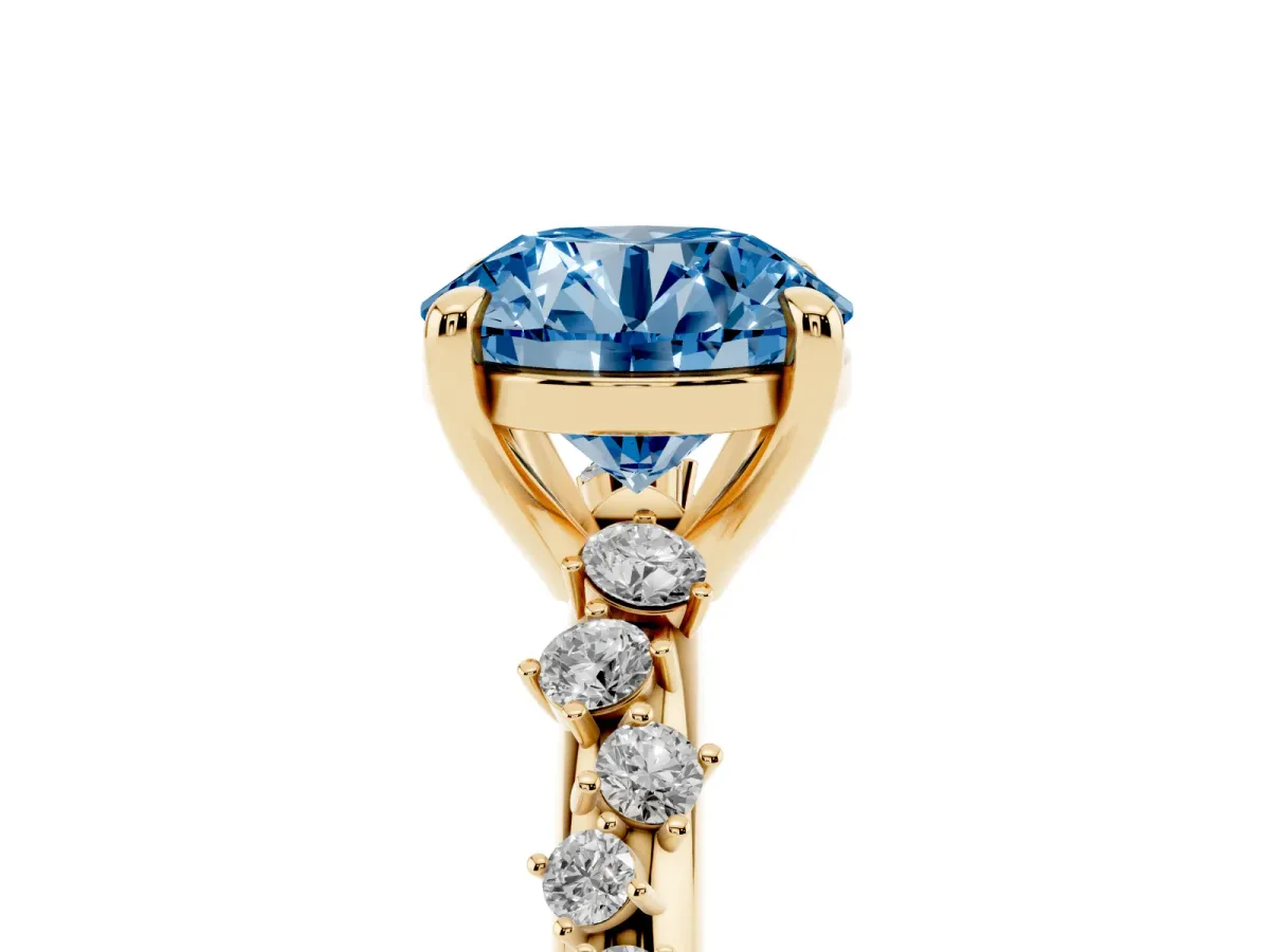 Fancy Blue Round Cut Cut Diamond Vine Band with Four-Prong Setting Yellow gold