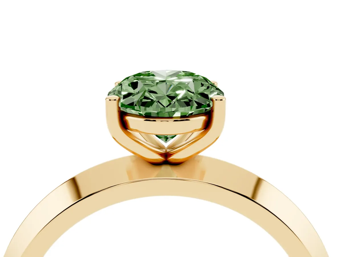 Fancy Green Oval Cut Cut Solitaire Engagement Ring with Flat Band and Four-Prong Setting Yellow gold