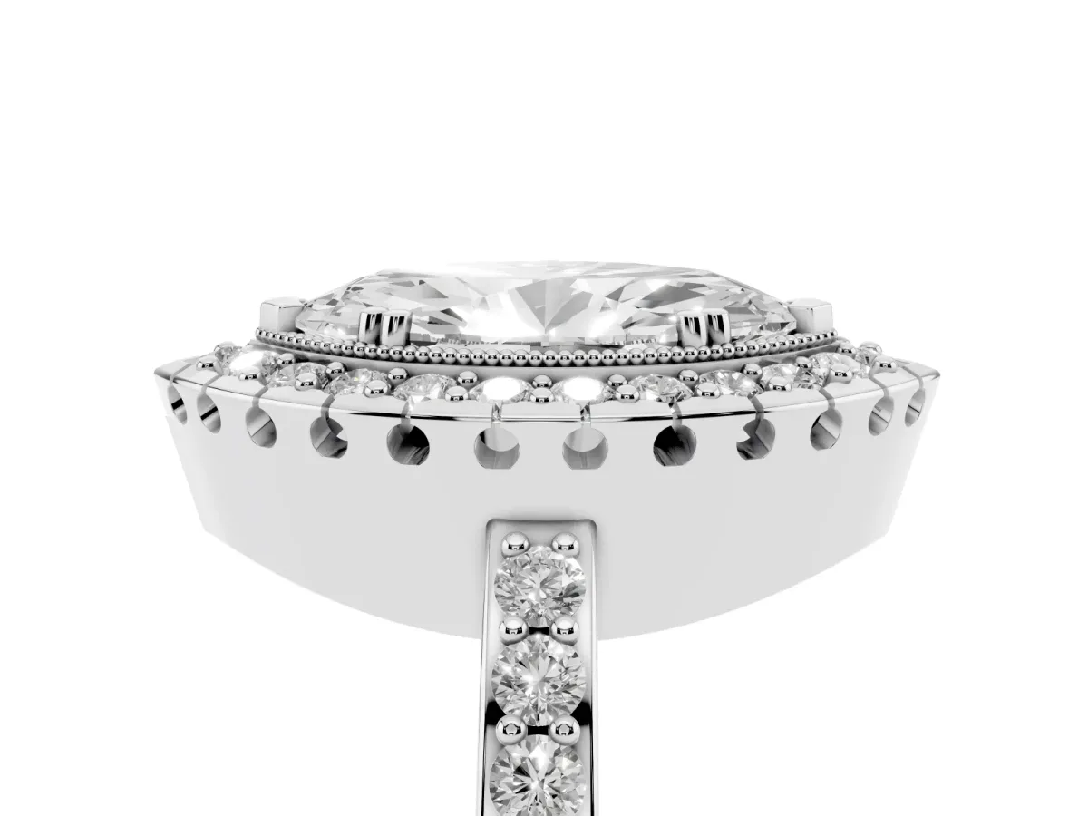 Marquise Cut Diamond Halo Ring with Pavé Band and Prong Setting White gold