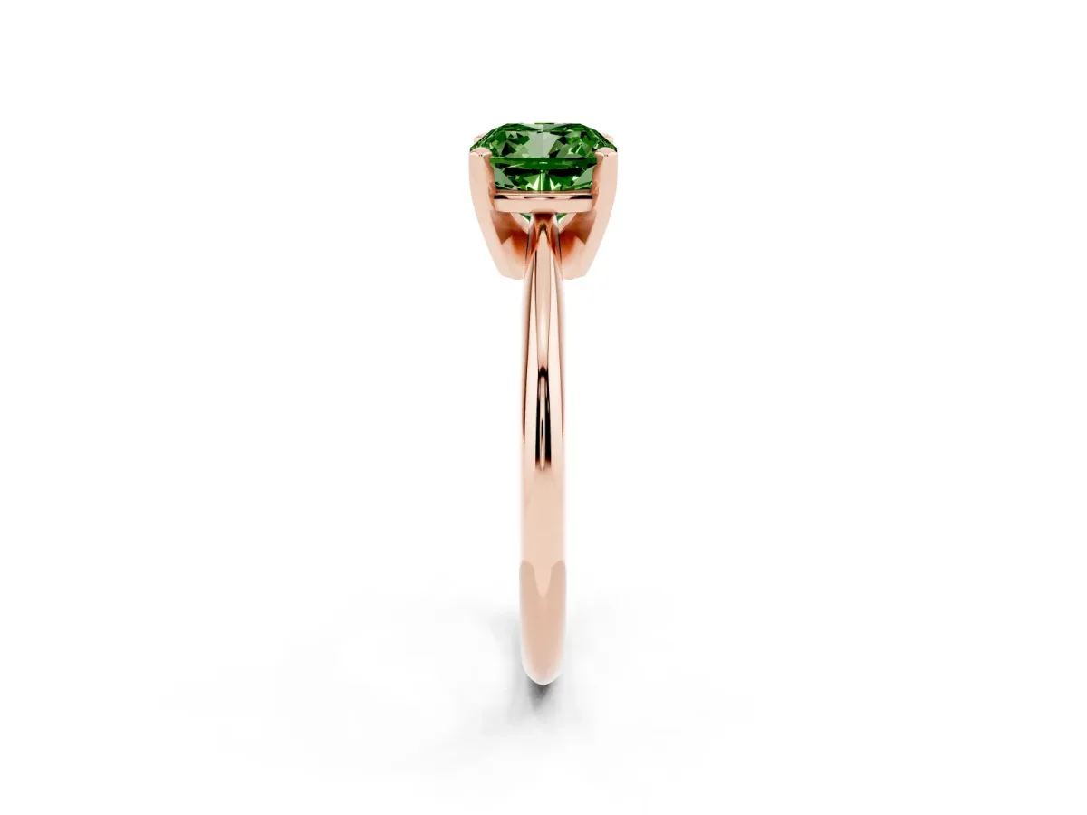 Fancy Green Cushion Cut Cut Solitaire Ring with Four-Prong Setting on a Classic Band Rose gold