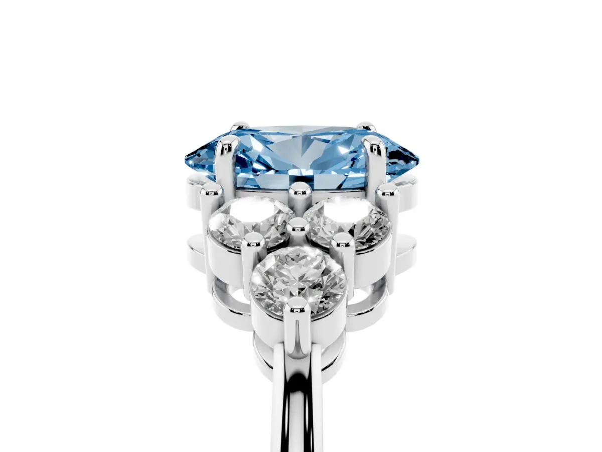 Fancy Blue Oval Cut Brilliant Diamond Cluster Accent Solitaire Ring with Prong Setting White gold