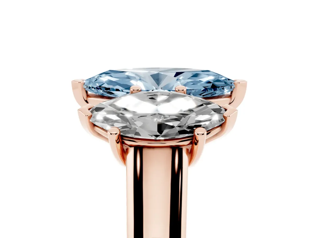Fancy Blue Marquise Cut Three-Stone Diamond Ring with Prong Setting on a Classic Band Rose gold