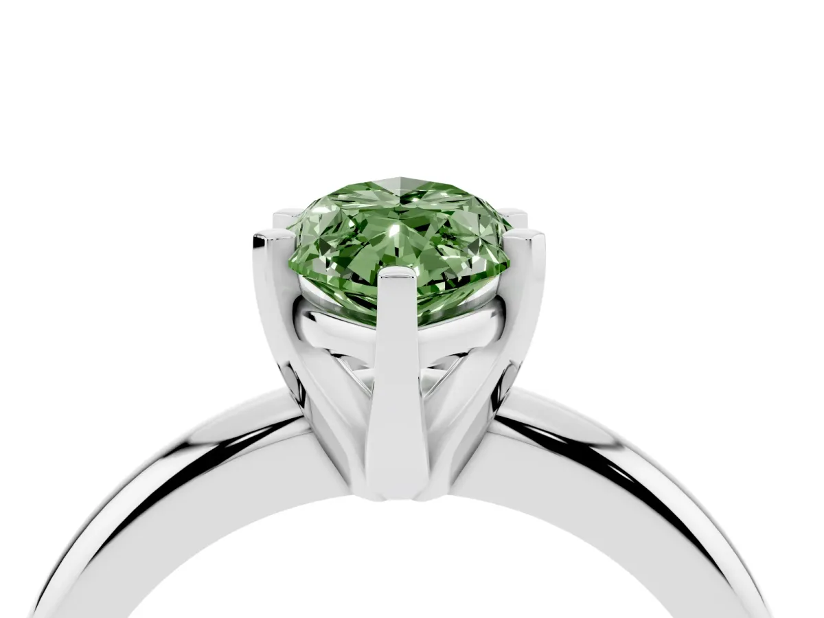 Fancy Green Marquise Cut Diamond Solitaire Engagement Ring with Round Band and Four-Prong Setting Silver