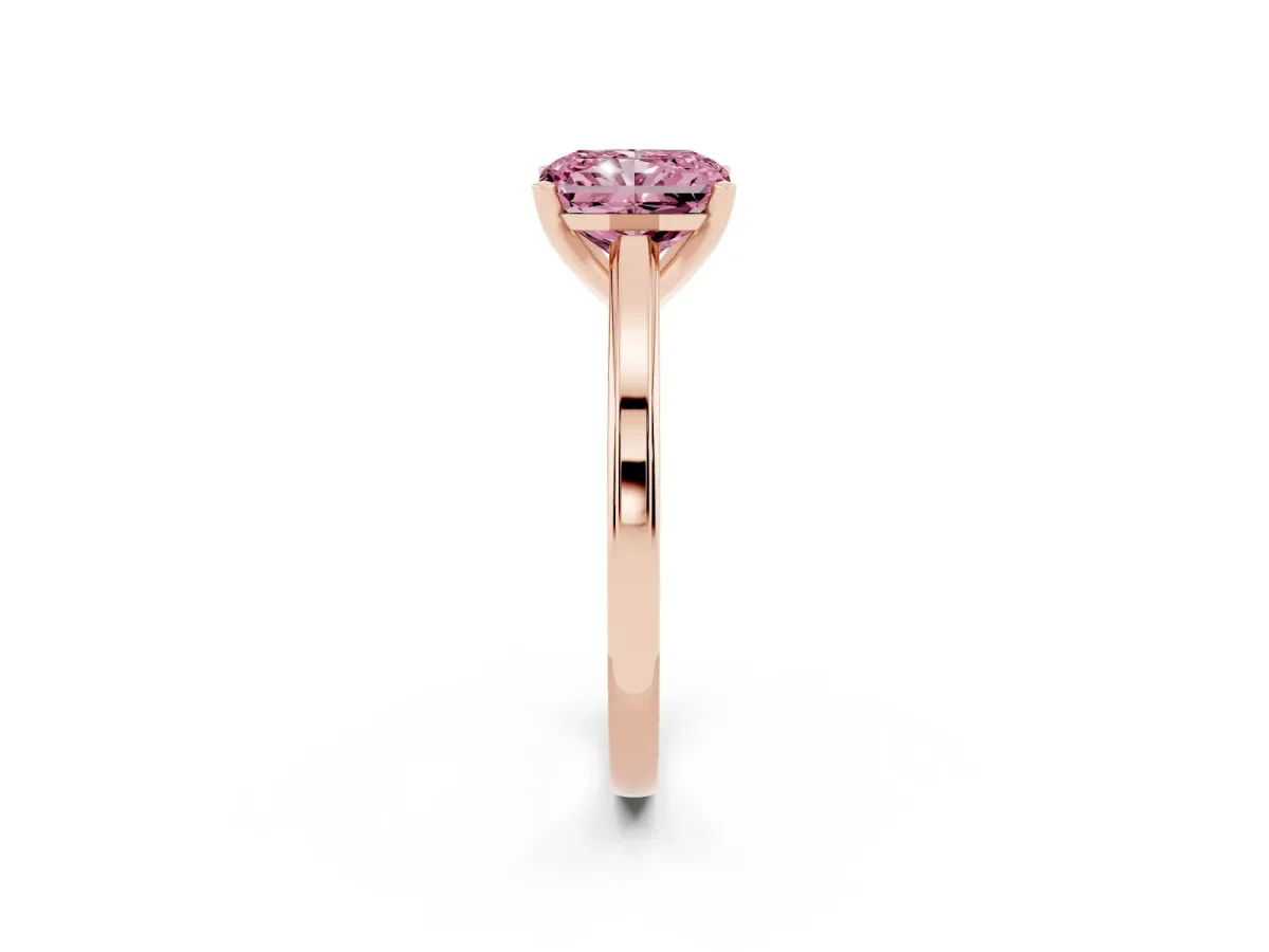 Fancy Pink Radiant Cut Solitaire Diamond Ring with Four-Prong Setting and Classic Band Rose gold