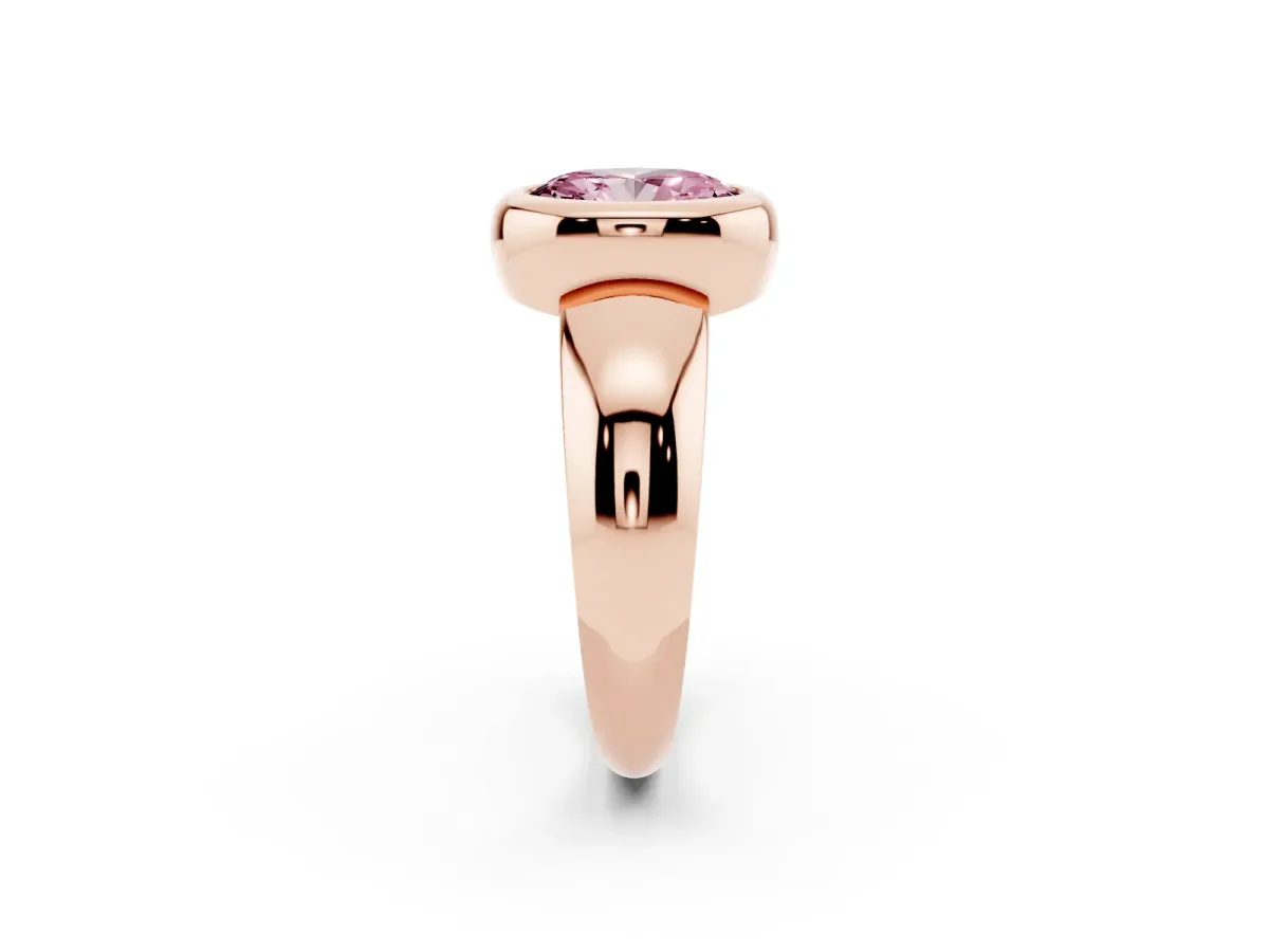 Fancy Pink Bezel Set Oval Cut Solitaire Ring with Wide Band Rose gold