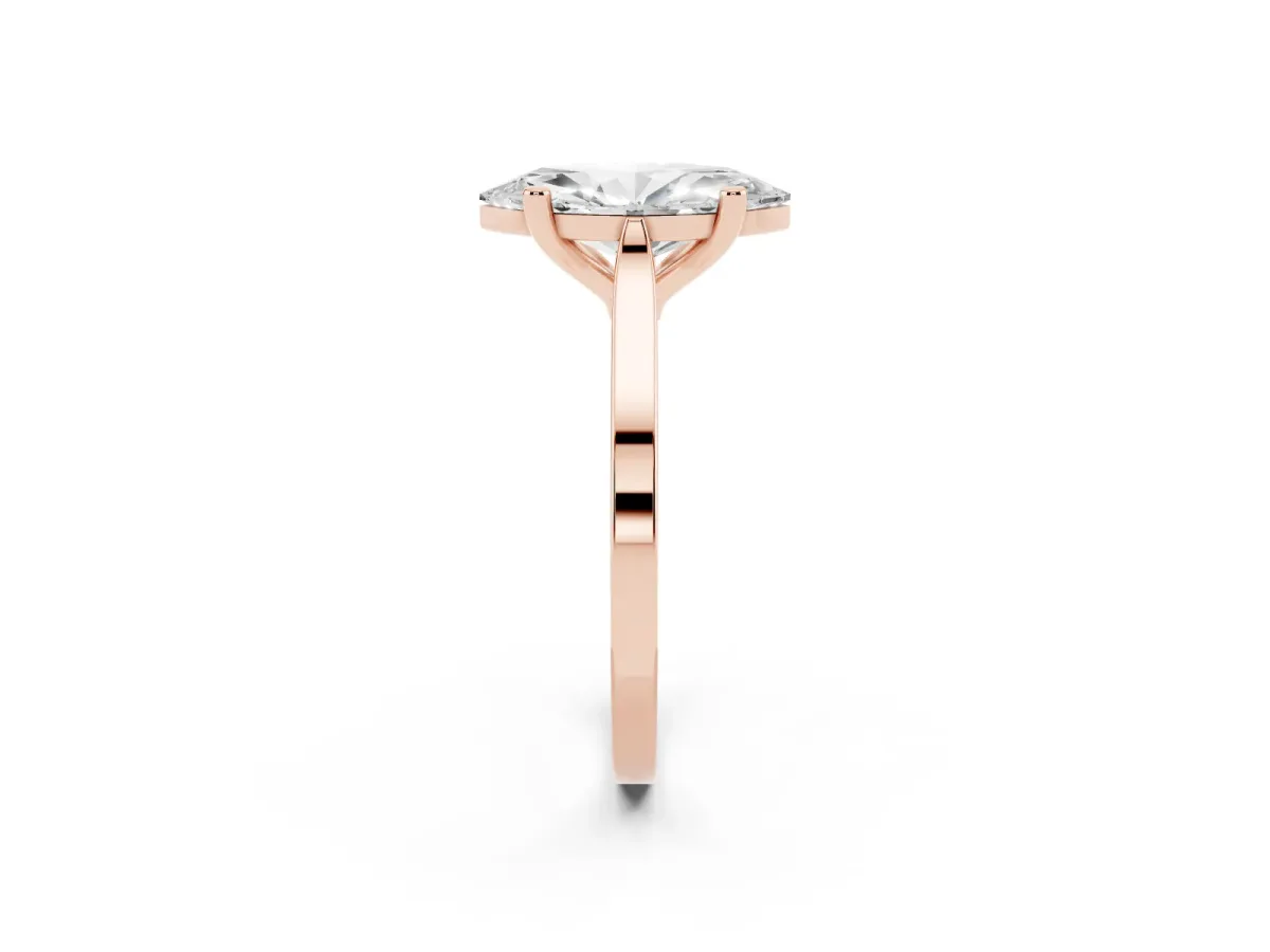 Marquise Cut Solitaire Diamond Ring with Four-Prong Setting and Tapered Band Rose gold