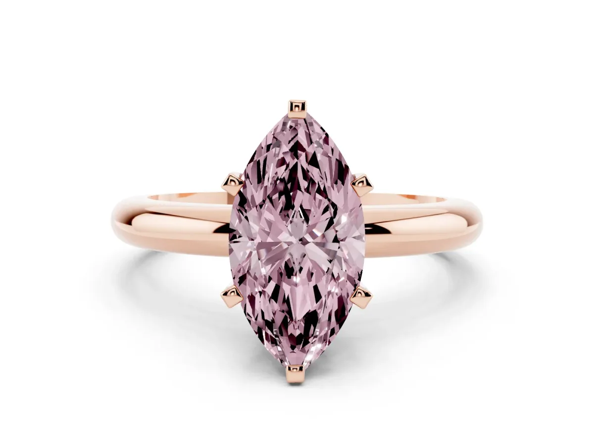 Fancy Pink Marquise Cut Diamond Solitaire Engagement Ring with Round Band and Four-Prong Setting Rose gold