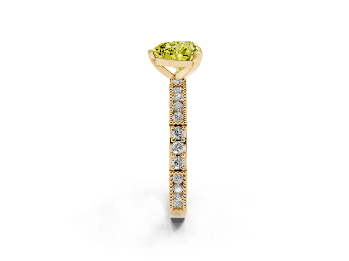 Fancy Yellow Heart Cut Solitaire with Pavé Band and Four-Prong Setting Yellow gold