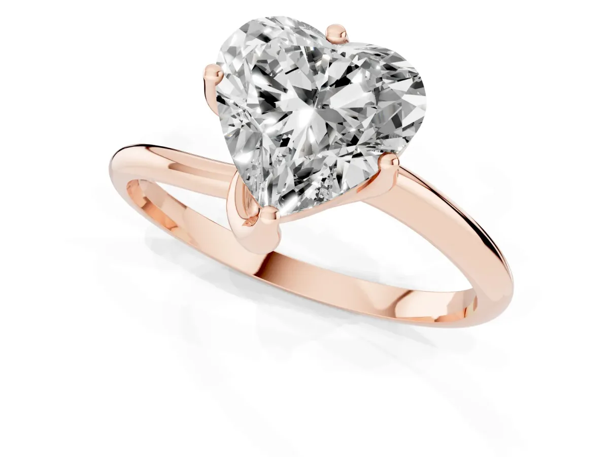 Heart Cut Diamond Solitaire Engagement Ring with Four-Prong Setting and Classic Band Rose gold
