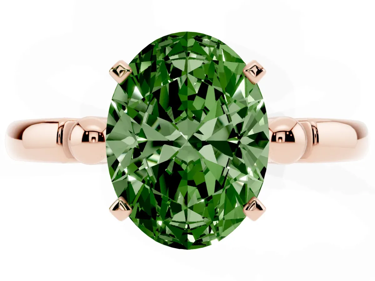Fancy Green Oval Cut Solitaire Beaded Band with Four-Prong Setting Rose gold