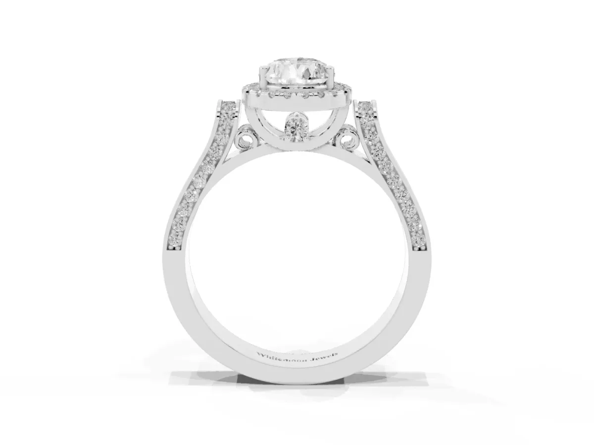 Pear Cut Halo Pave Split Shank Prong Setting Ring Silver