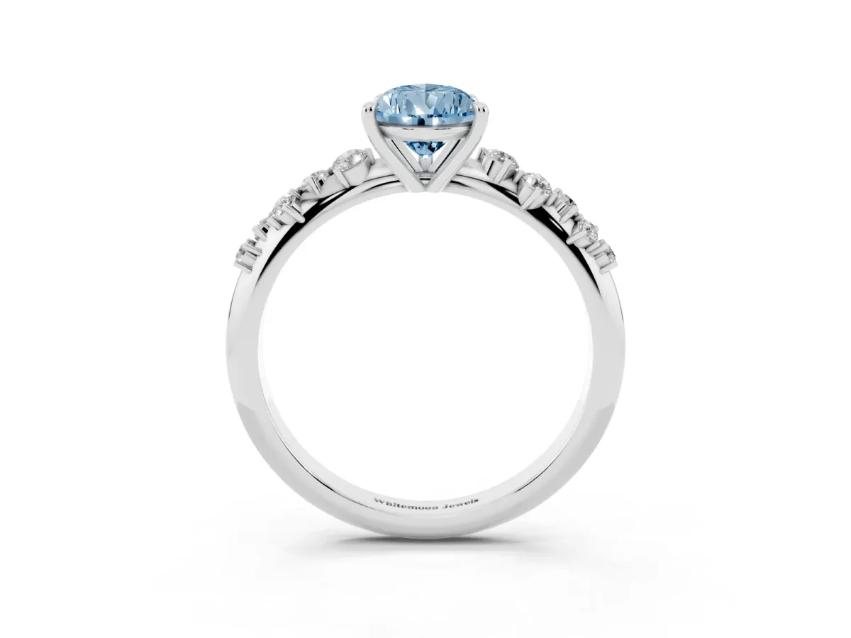 Fancy Blue Pear Cut Diamond Cluster Side Stone Solitaire Ring with Prong Setting Silver