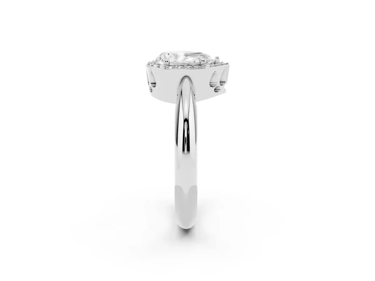 Pear Cut Cut Diamond Halo Engagement Ring with Split Shank and Four-Prong Setting Silver