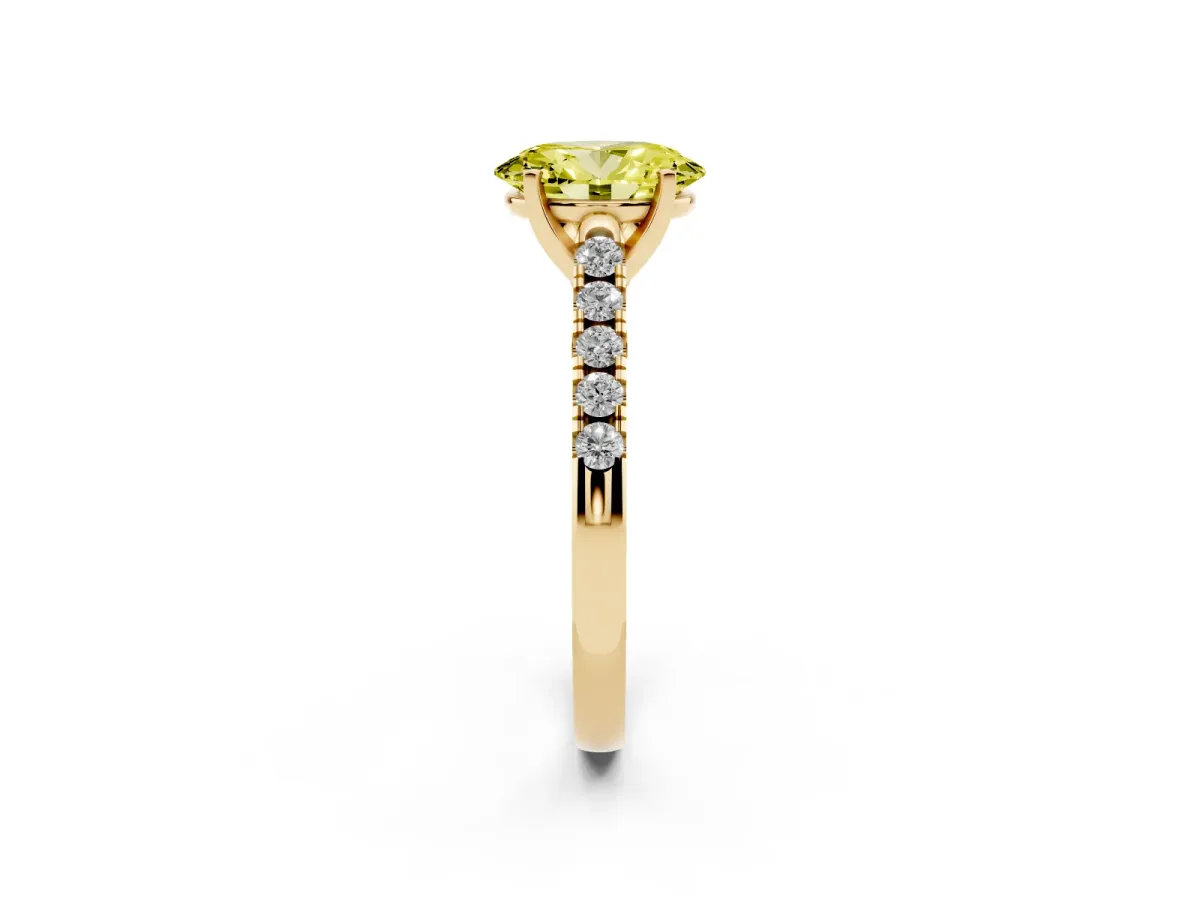 Fancy Yellow Oval Cut Diamond Pavé Band Solitaire Ring with Prong Setting Yellow gold
