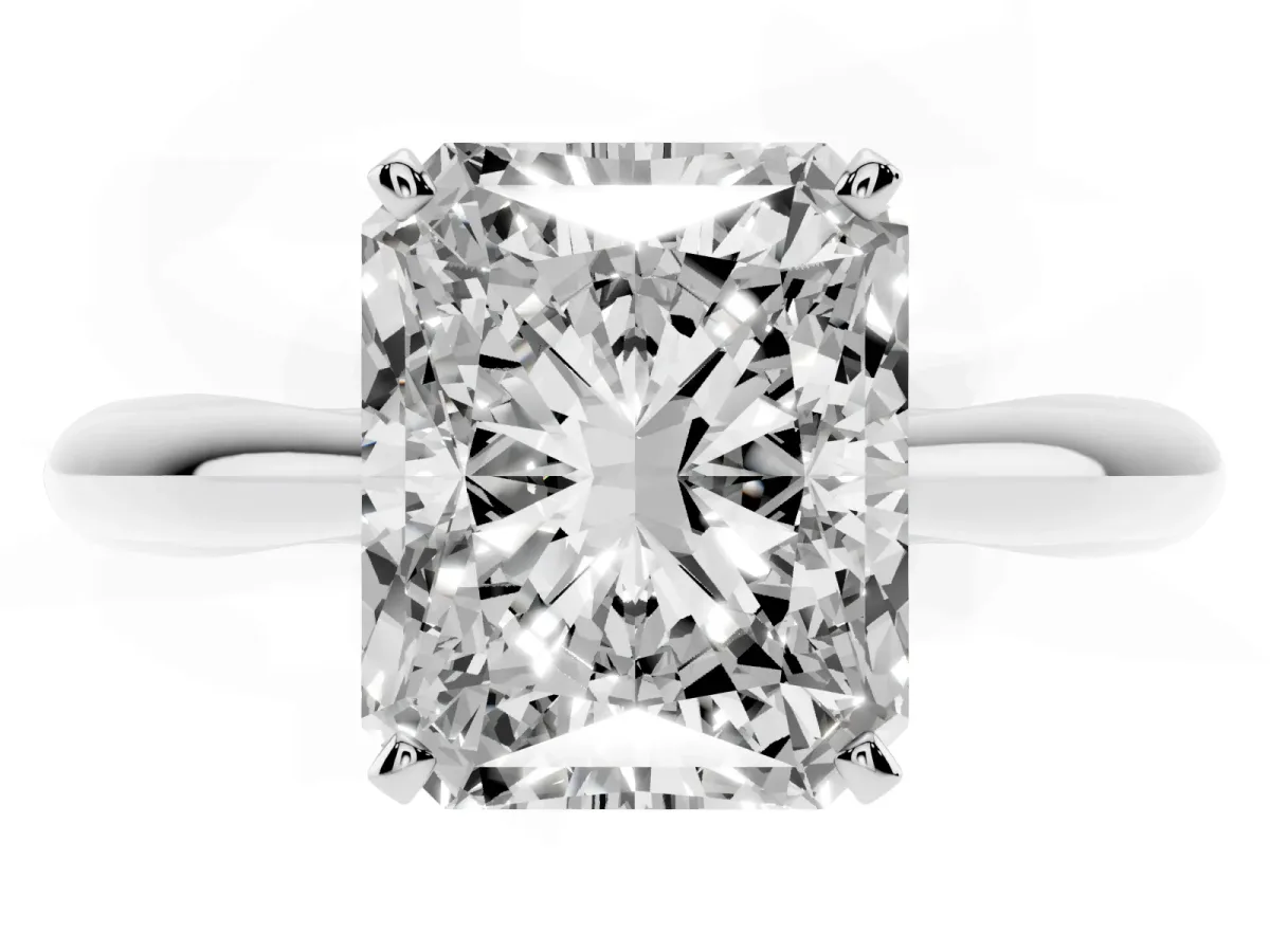 Radiant Cut Diamond Solitaire Engagement Ring with Cathedral Setting and Four-Prong Mount White gold