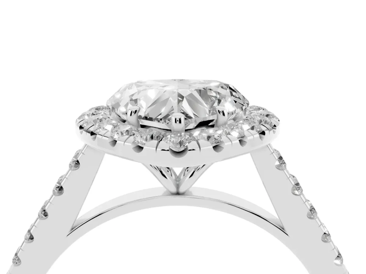Heart Cut Halo Pave Diamond Engagement Ring with Four-Prong Setting Silver