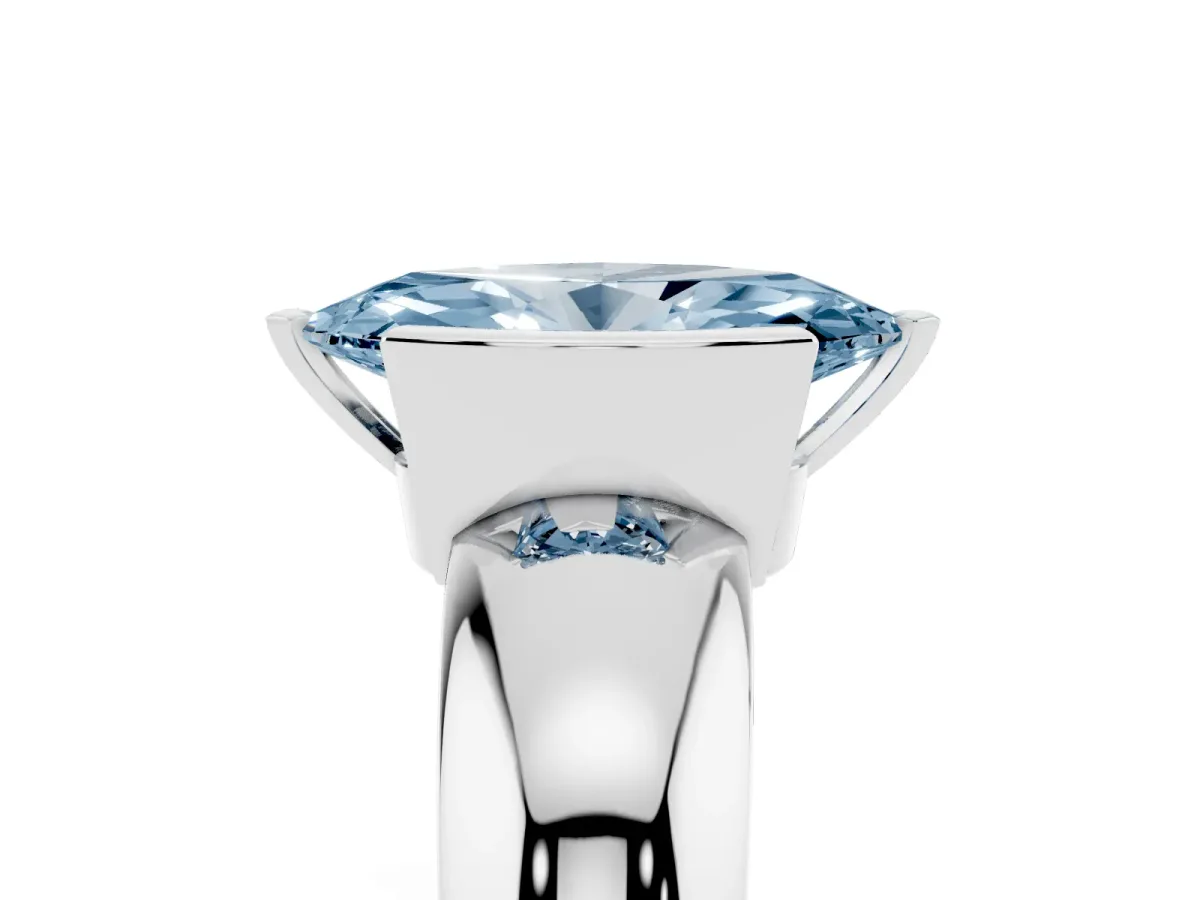 Fancy Blue Marquise Cut Solitaire Tension Set Diamond Ring with Wide Band Silver