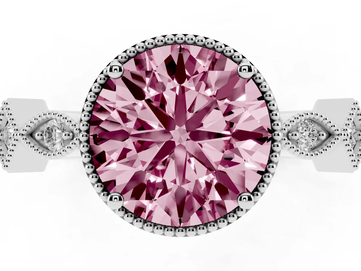 Fancy Pink Round Cut Milgrain Marquise Diamond Twist Band Ring Silver