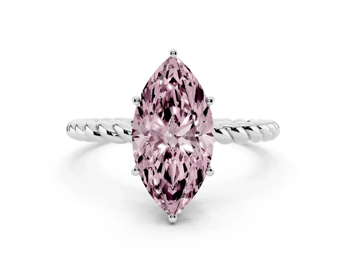 Fancy Pink Marquise Cut Solitaire Twist Band Ring with Four-Prong Setting Silver