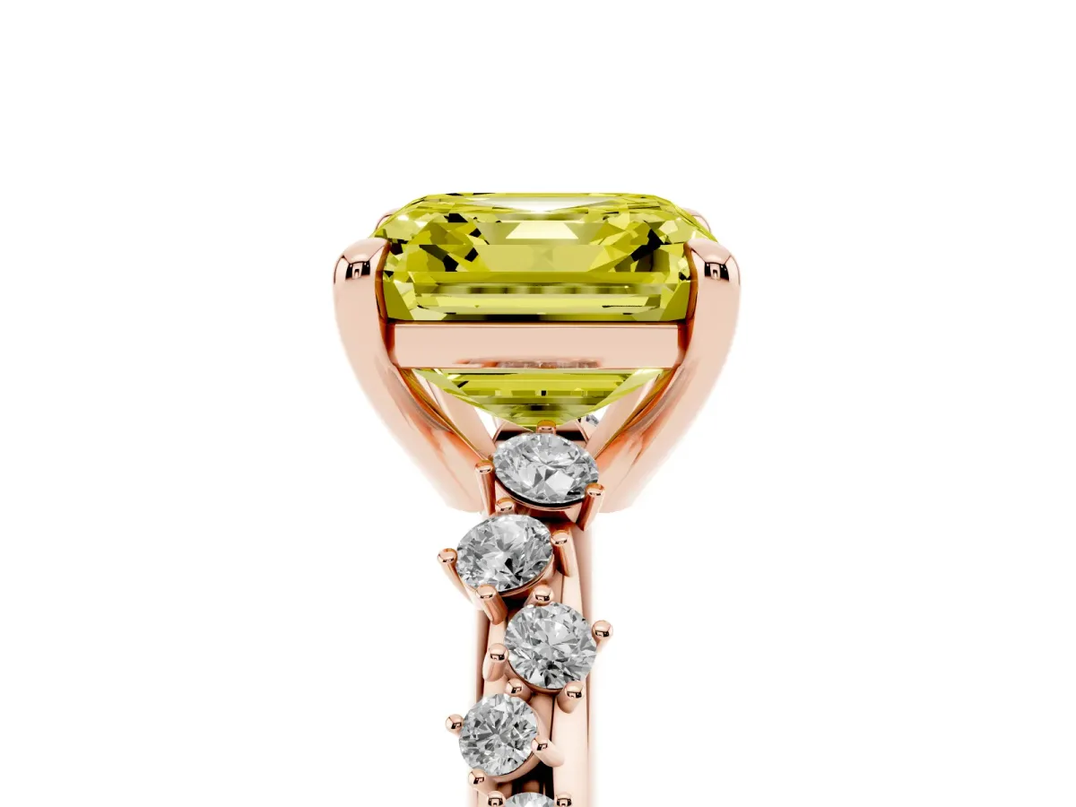 Fancy Yellow Asscher Cut Cut Diamond Vine Band with Four-Prong Setting Rose gold