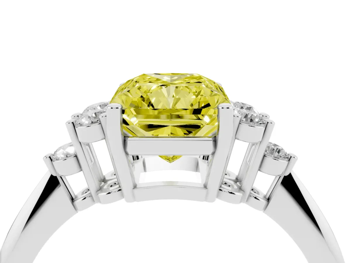 Fancy Yellow Radiant Cut Cut Diamond Cluster Ring with Solitaire Band and Four-Prong Setting Silver