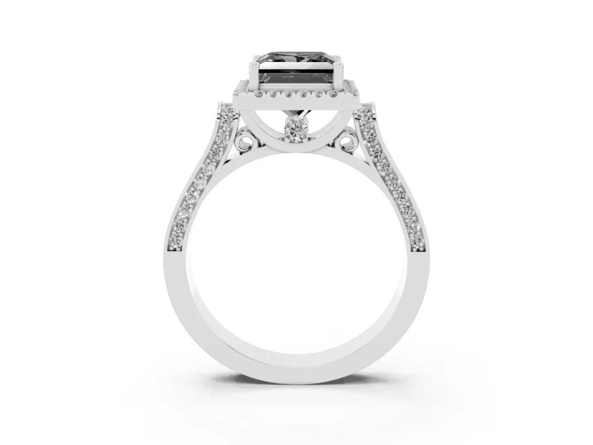 Fancy Black Princess Cut Halo Round Diamond Twist Band with Four-Prong Setting White gold