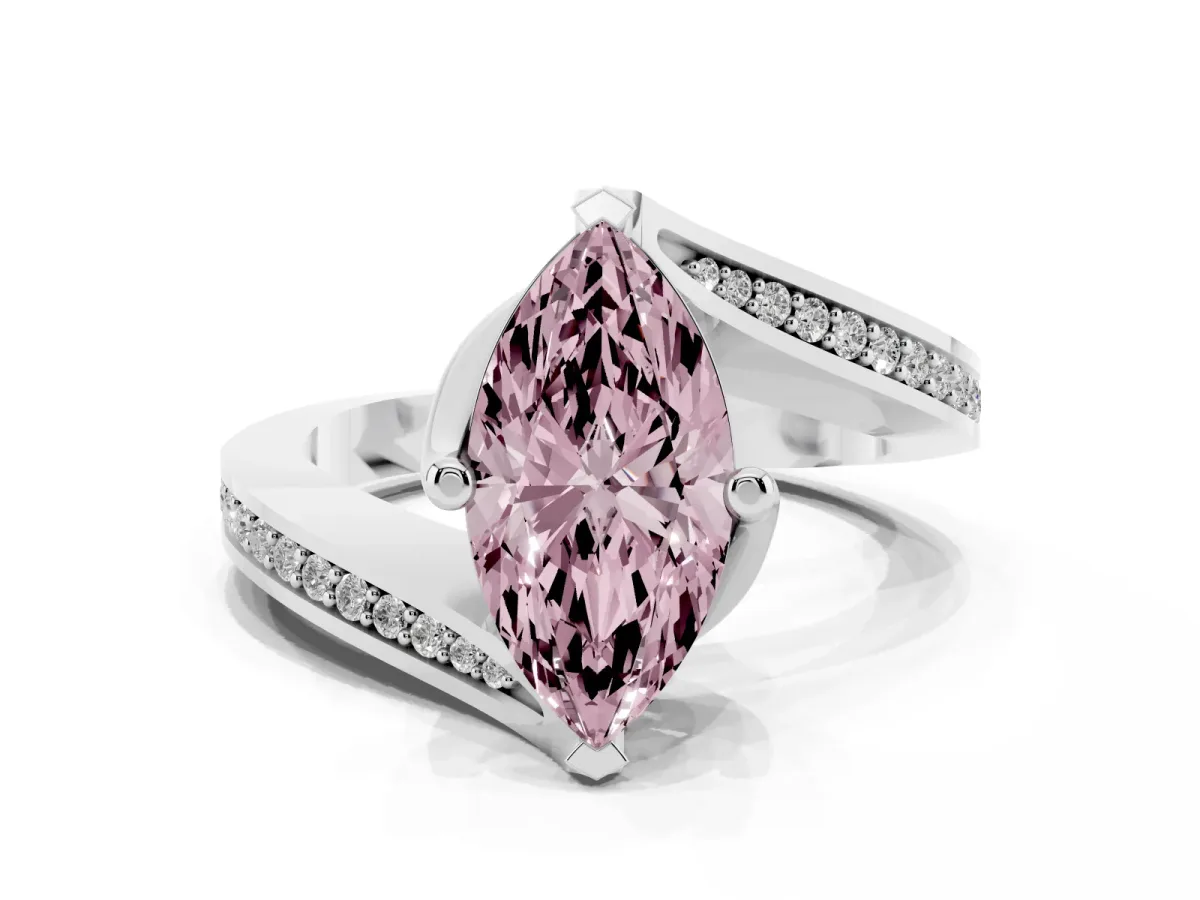 Fancy Pink Marquise Cut Solitaire Diamond Twist Band with Pavé Setting and Four-Prong Setting Platinum