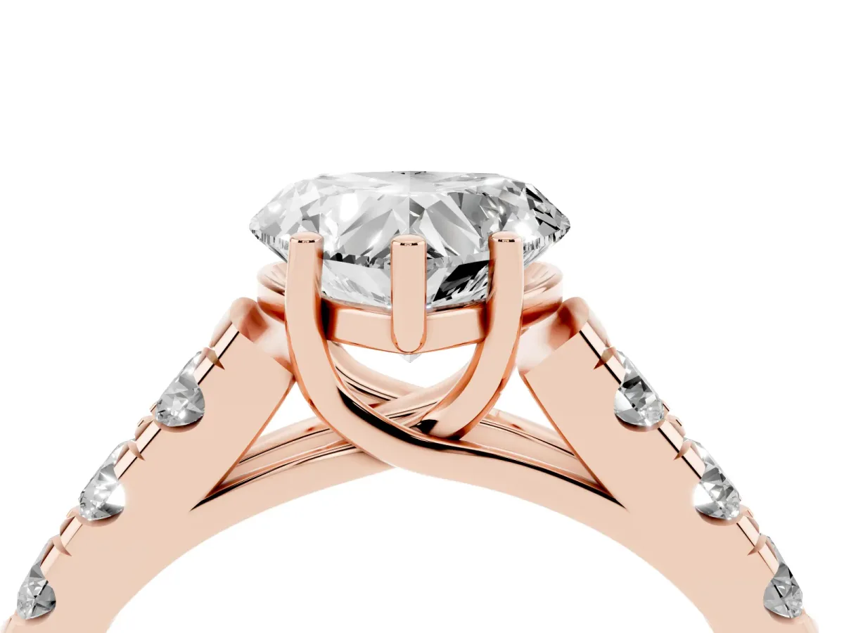 Heart Cut Cut Diamond Solitaire Ring with Micro Pave Band and Prong Setting Rose gold