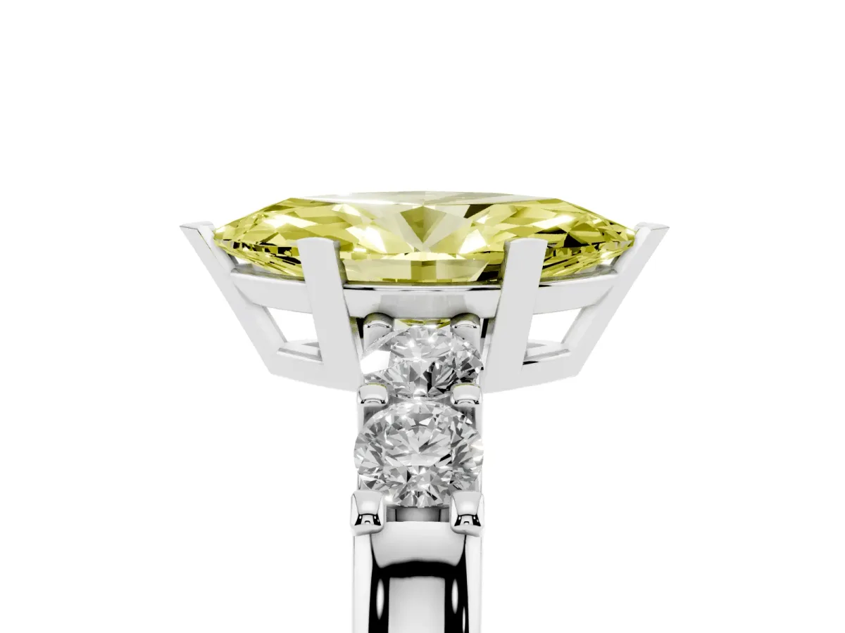 Fancy Yellow Marquise Cut Brilliant Cut Diamond Five-Stone Prong Set Engagement Ring with Channel Band Silver