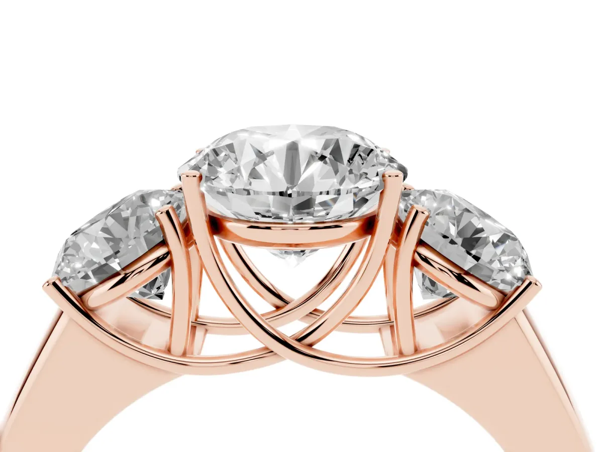 Three-Stone Round Cut Cut Diamond Ring with Prong Setting and Classic Band Rose gold