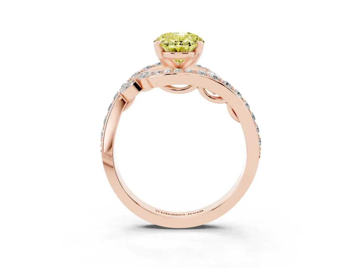 Fancy Yellow Oval Cut Solitaire with Pavé Twist Band and Four-Prong Setting Rose gold