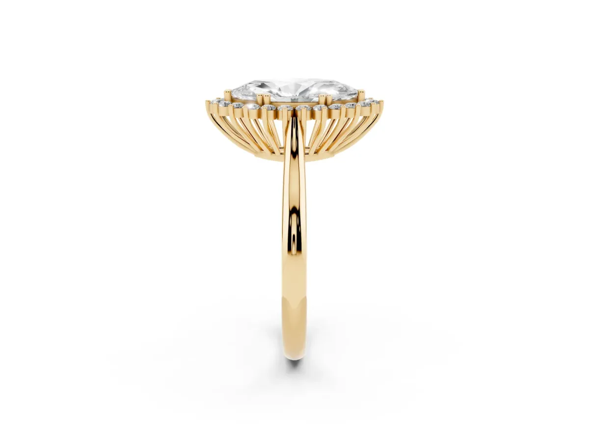 Marquise Cut Cut Diamond Halo Ring with Solitaire Band and Prong Setting Yellow gold