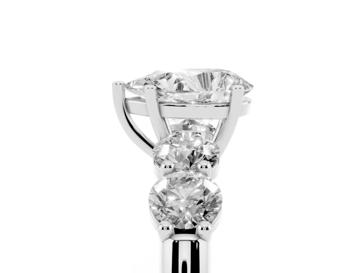 Pear Cut Cut Five-Stone Prong Set Diamond Ring with Classic Band White gold