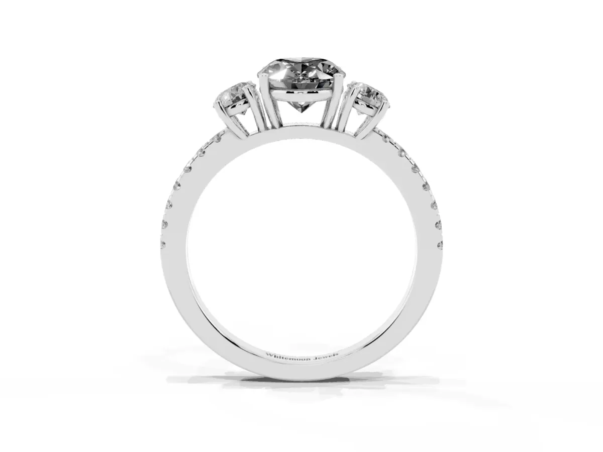Fancy Black Three-Stone Oval Cut Cut Diamond Pavé Band with Prong Setting Silver