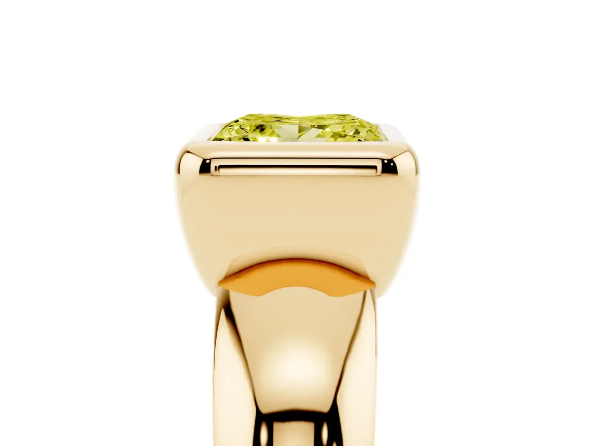 Fancy Yellow Bezel Set Princess Cut Solitaire Ring with Wide Band Yellow gold