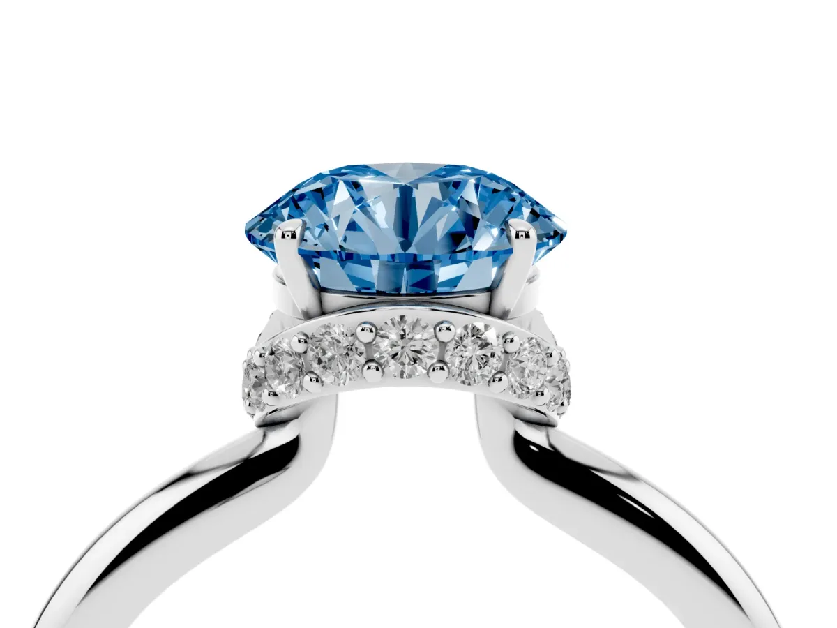 Fancy Blue Round Cut Brilliant Solitaire Engagement Ring with Six-Prong Setting and Classic Band White gold