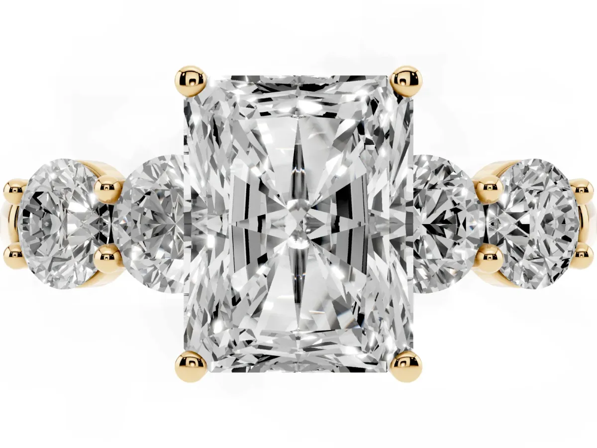Radiant Cut Cut Five-Stone Prong Set Diamond Ring with Classic Band Yellow gold