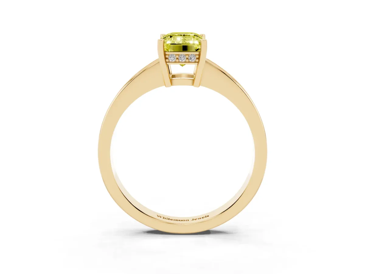 Fancy Yellow Emerald Cut Solitaire Pavé Band Prong Setting Ring Yellow gold