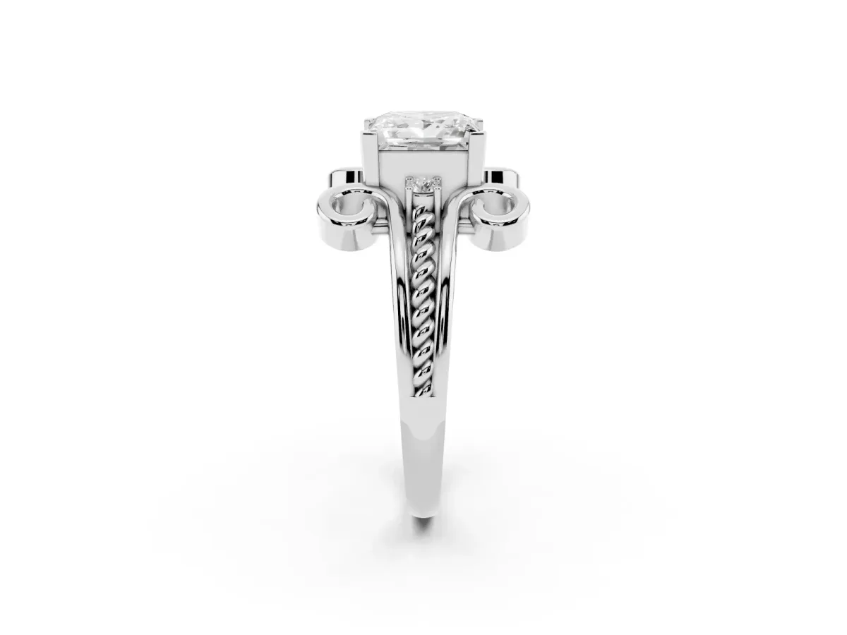 Princess Cut Solitaire Twisted Band Scroll Prong Ring Silver