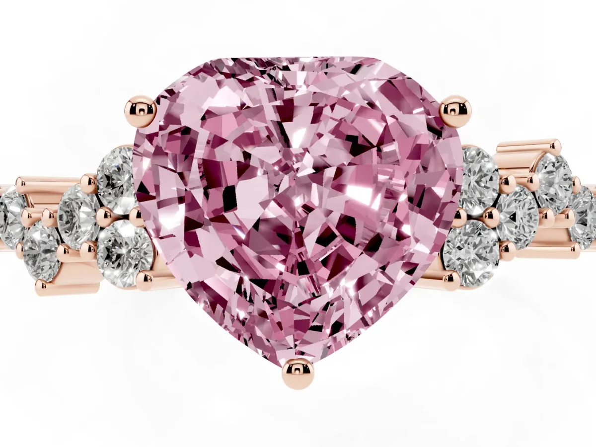 Fancy Pink Heart Cut Diamond Scattered Round Accent Ring with Prong Setting Rose gold