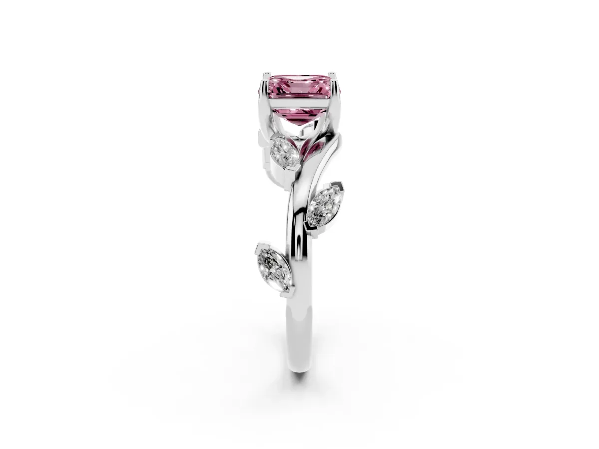 Fancy Pink Asscher Cut Solitaire Twisted Band Marquise Accent Prong Setting Ring Silver