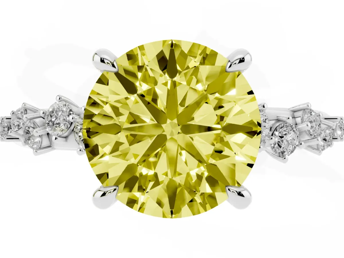 Fancy Yellow Round Cut Cut Diamond Vine Band with Four-Prong Setting Platinum