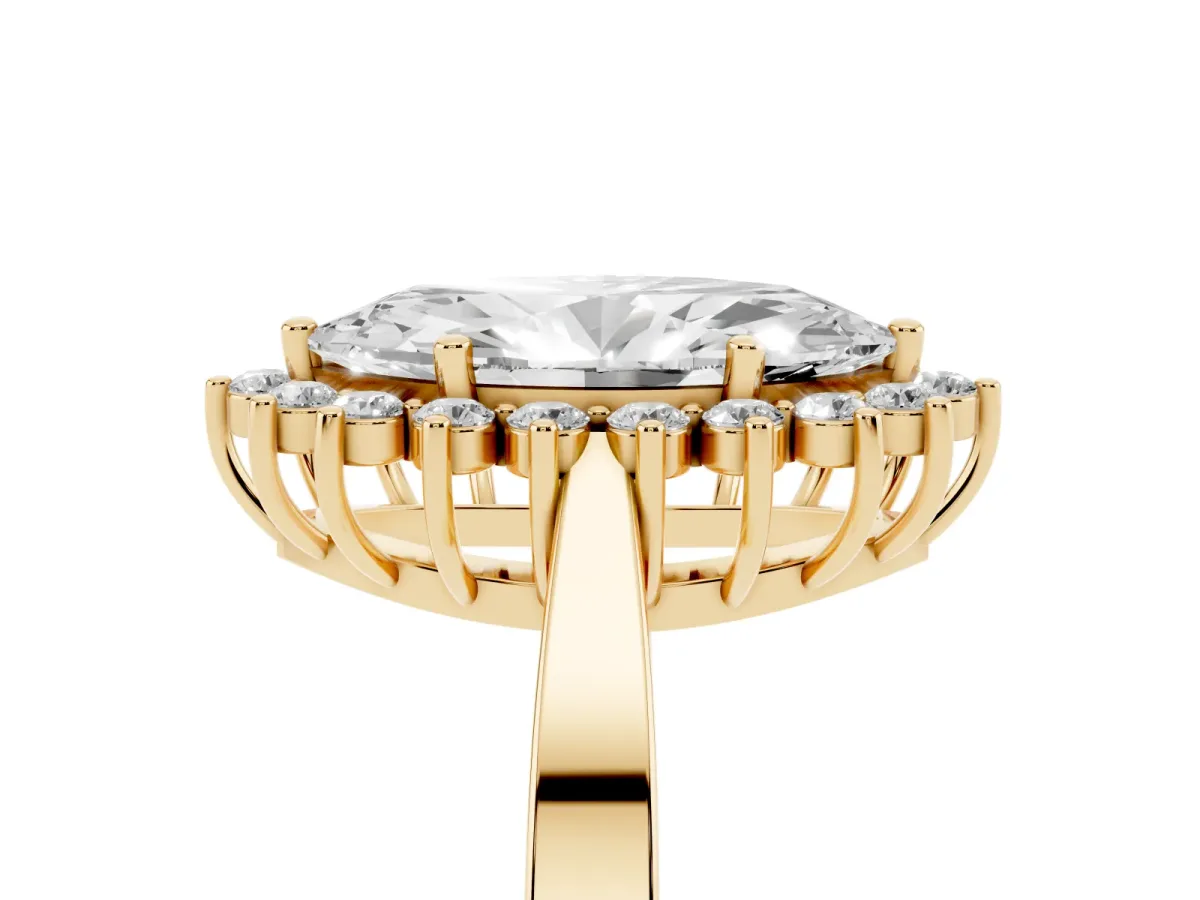 Marquise Cut Cut Diamond Halo Ring with Round Brilliant Halo and Solitaire Band Yellow gold