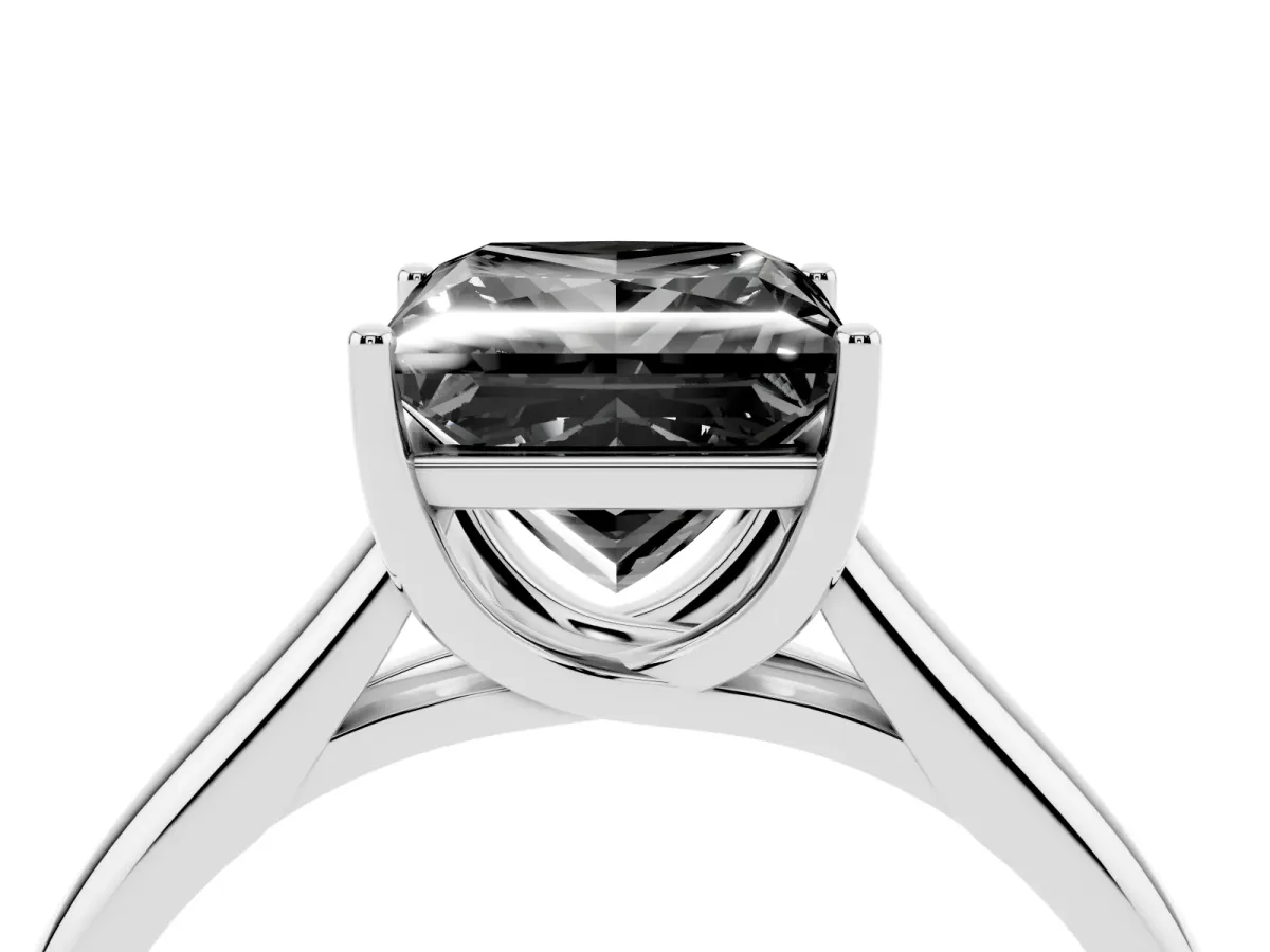 Fancy Black Princess Cut Solitaire Engagement Ring with Tapered Band and Four-Prong Setting Silver