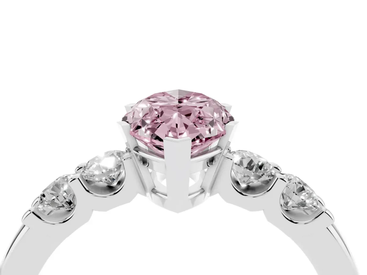 Fancy Pink Marquise Cut Brilliant Cut Diamond Five-Stone Prong Set Engagement Ring with Channel Band Silver