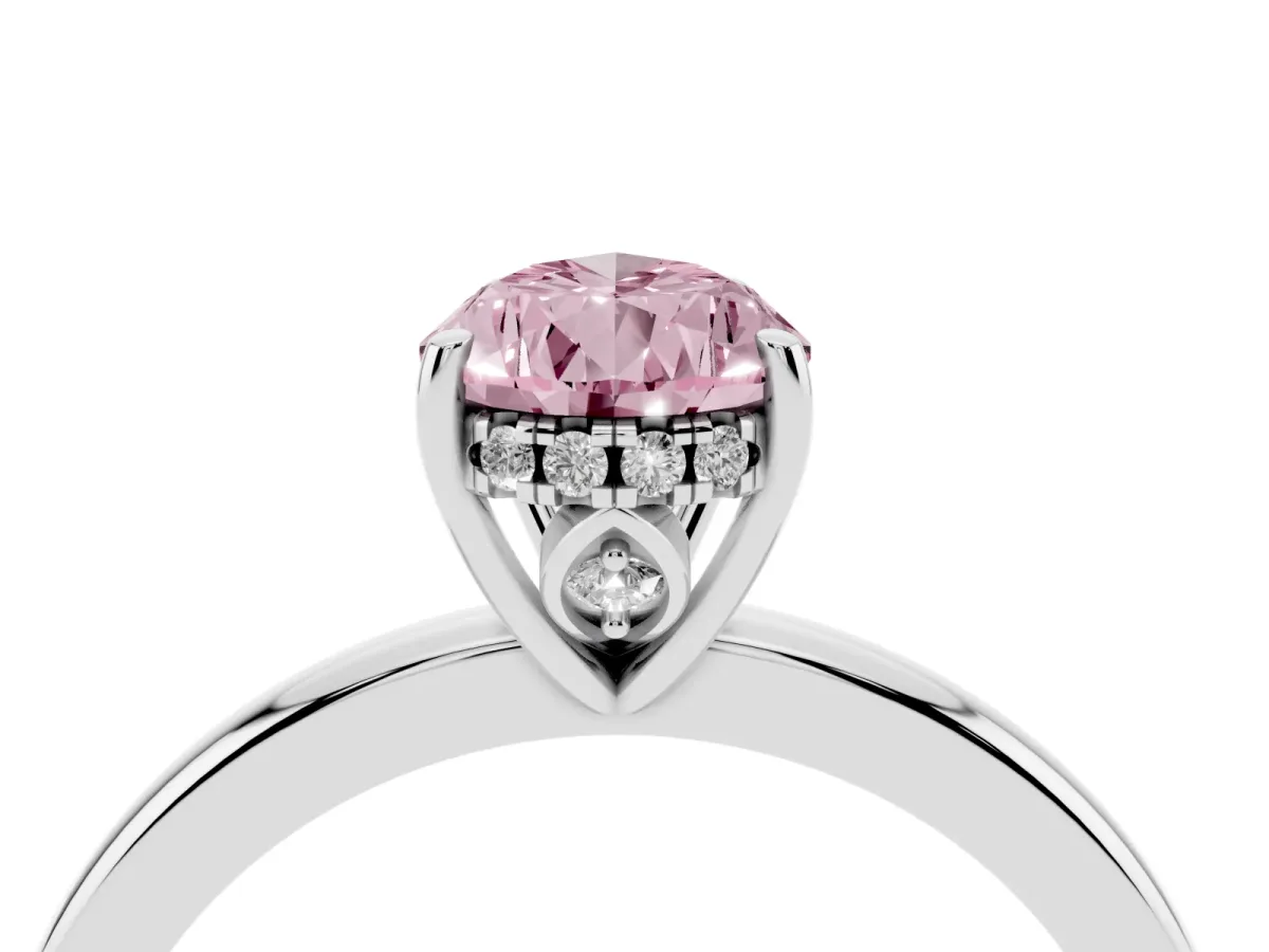 Fancy Pink Pear Cut Solitaire Diamond Ring with Prong Setting and Plain Band White gold