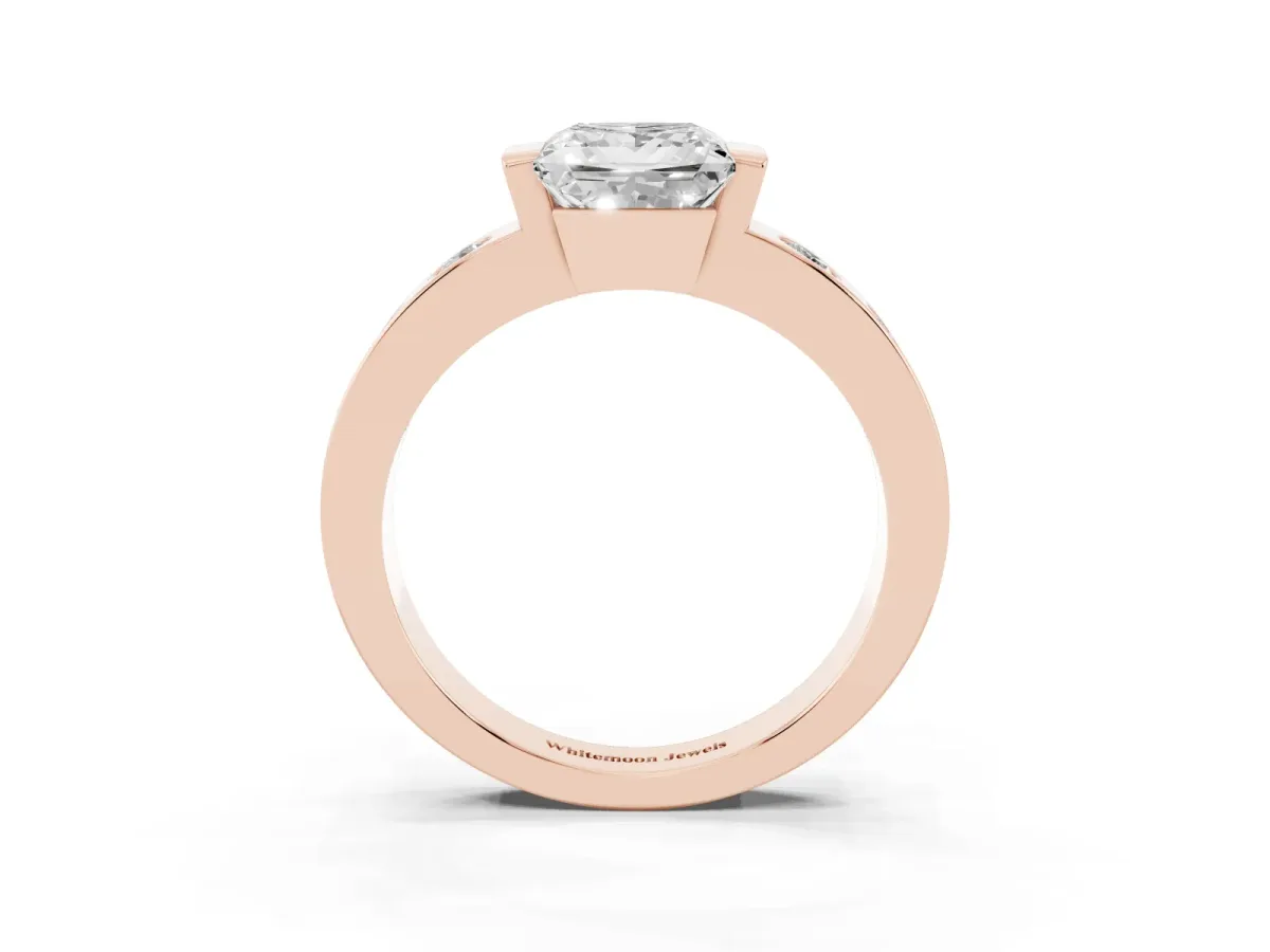 Princess Cut Brilliant Channel-Set Diamond Ring with Bezel Prong Setting Rose gold
