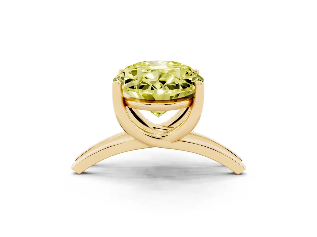 Fancy Yellow Oval Cut Cut Diamond Solitaire Engagement Ring with Tapered Plain Band and Four-Prong Setting Yellow gold